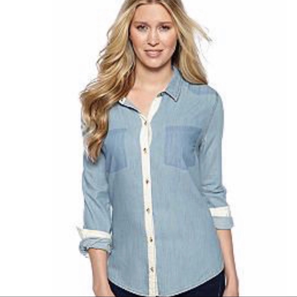 Jessica Simpson Morning Glory Soft Denim Top S-S - Picture 8 of 8